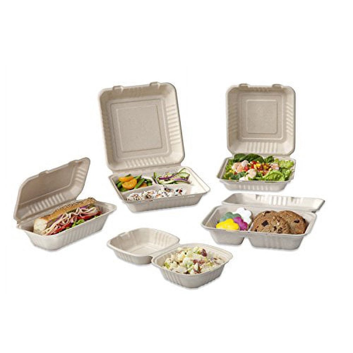 Bridge-Gate 6in Hingeware Biodegradable Bagasse Food Container - Tan (QTY:400)