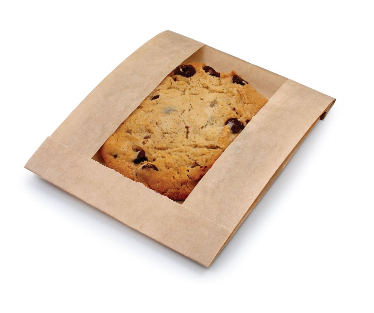 Bagcraft EcoCraft Kraft Grease Resistant Single Serve Window Cookie Bag - 300114 (QTY:500)