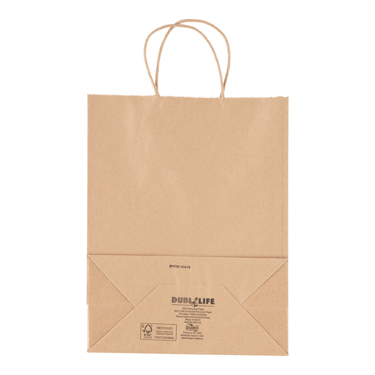 Duro Missy 60# Recycled Kraft Paper Shopping Bag with Handles (QTY 250), SKU 87124