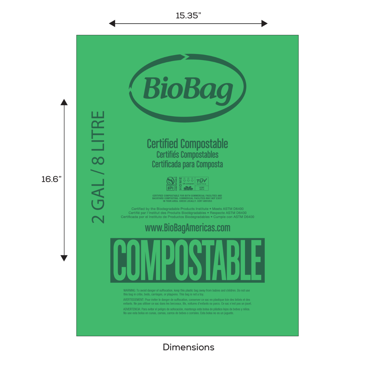 BioBag 2 Gallon Compostable Liners (QTY:600)