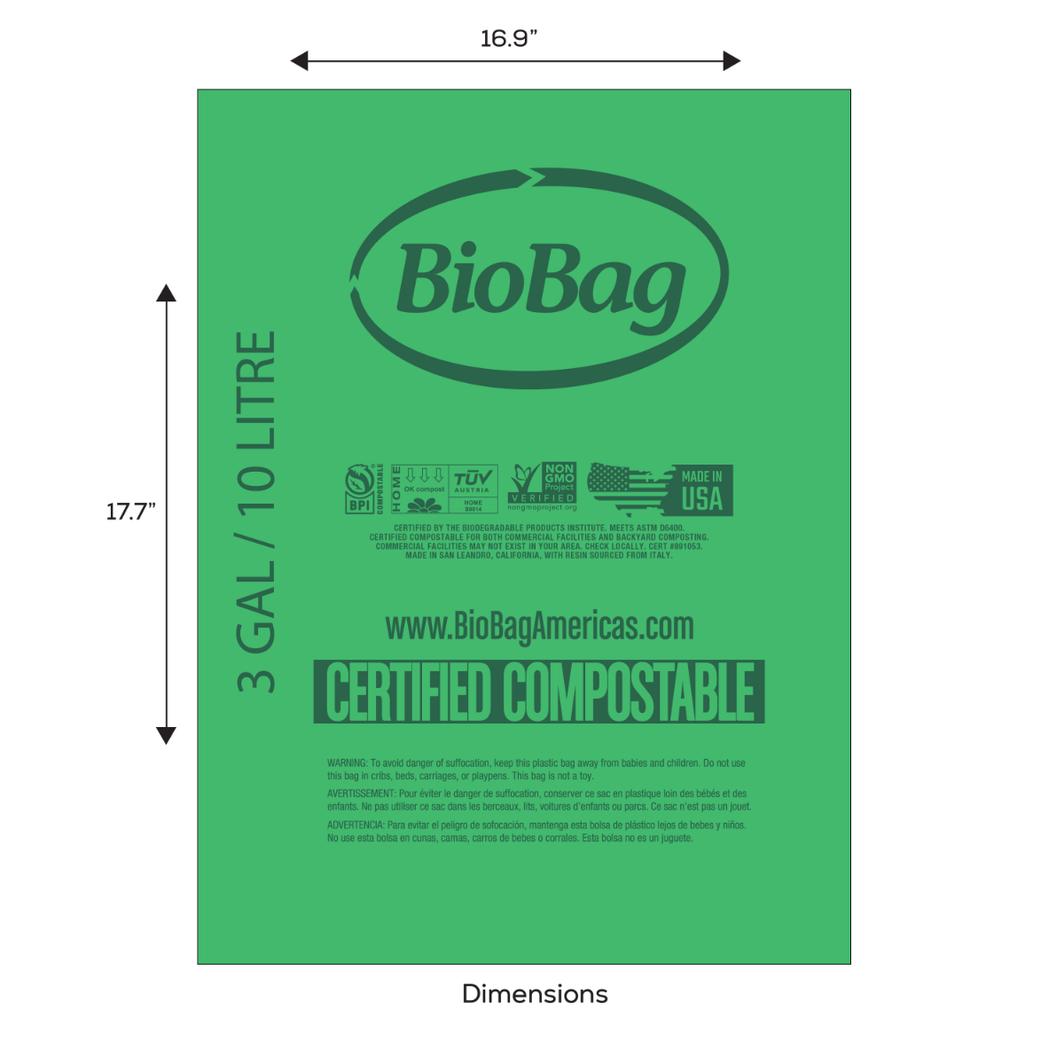 BioBag 3 Gallon Compostable Liners (QTY:500)