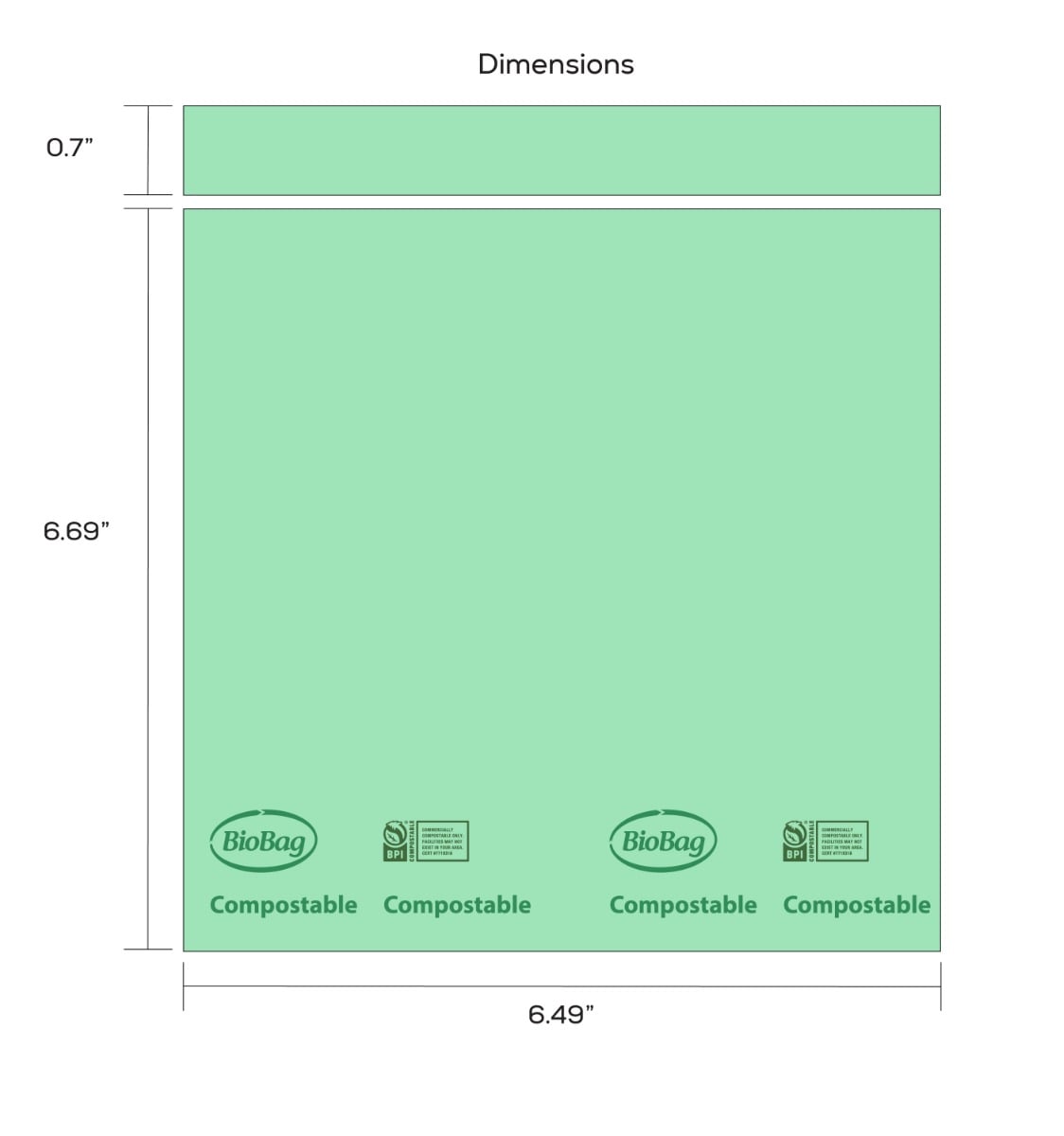 BioBag Compostable Resealable Food Storage Bags, 6.5" x 6.7", 1.8 mil (QTY 300), SKU 190420
