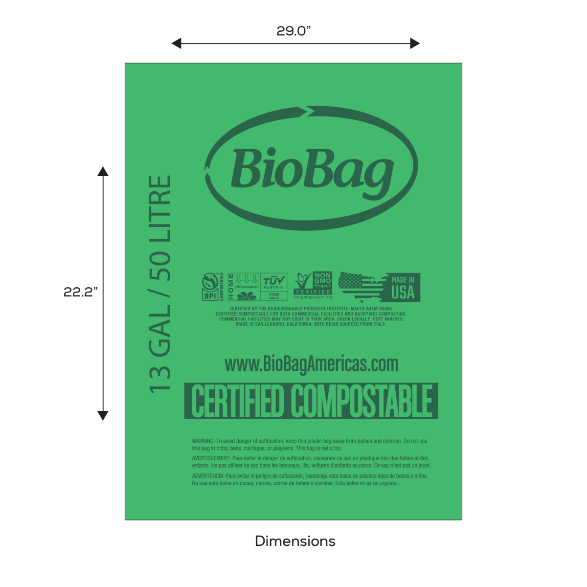 BioBag 13 Gallon Compostable Liners (QTY:280)