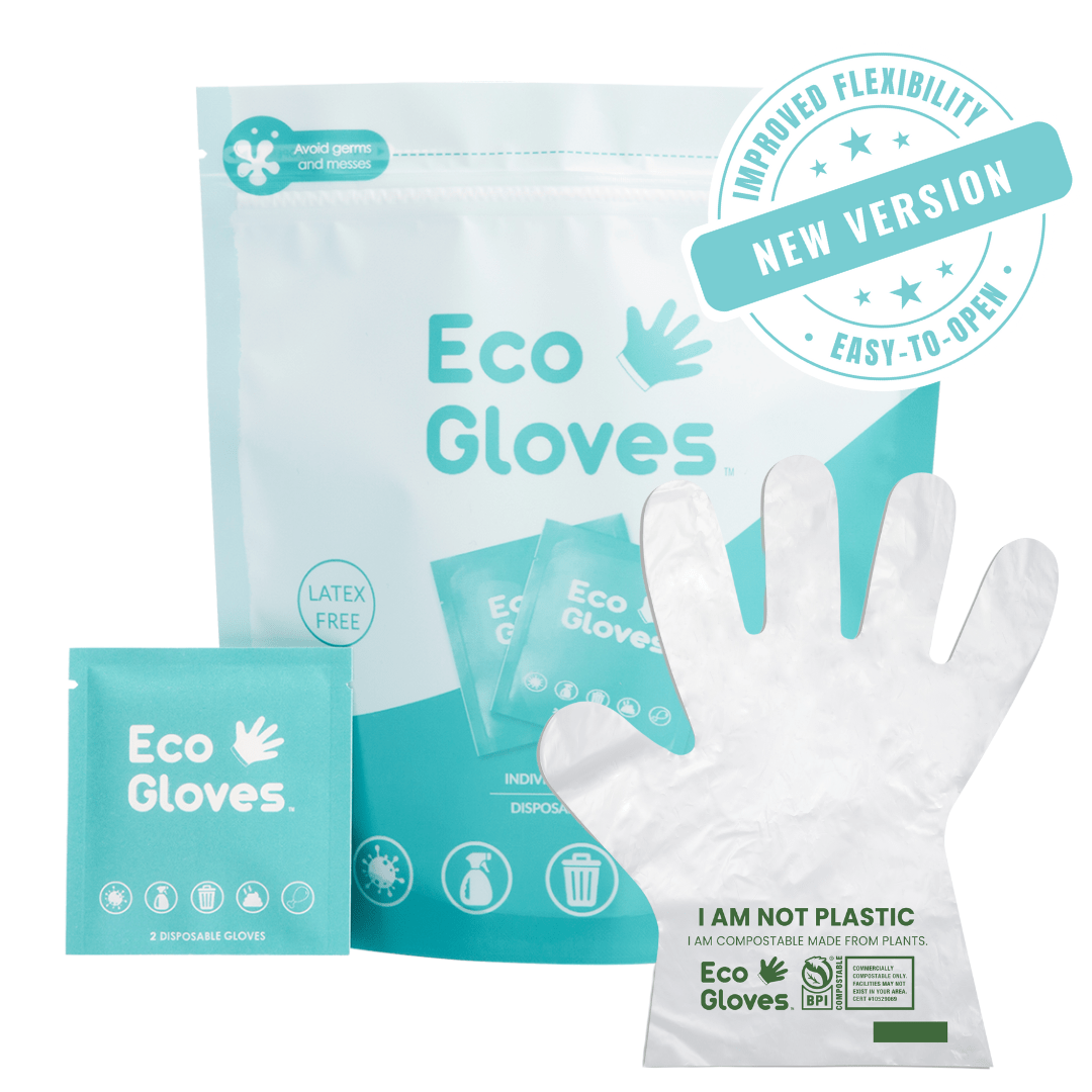 Individually Wrapped Compostable Disposable Gloves - Clear (24 Packets/Bag) | Eco Gloves