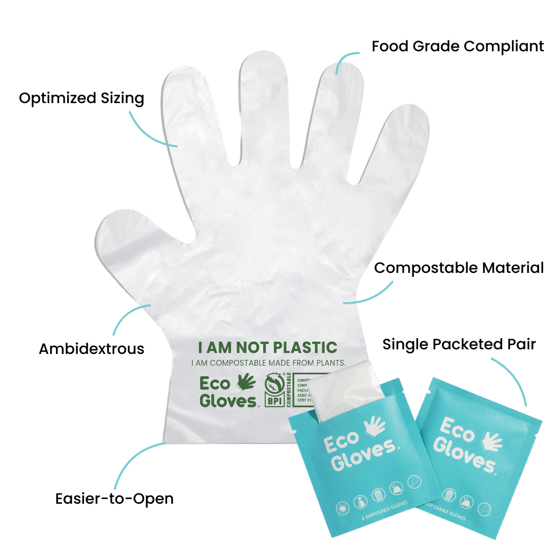 Individually Wrapped Compostable Disposable Gloves - Clear (Case of 50 Bags) | Eco Gloves