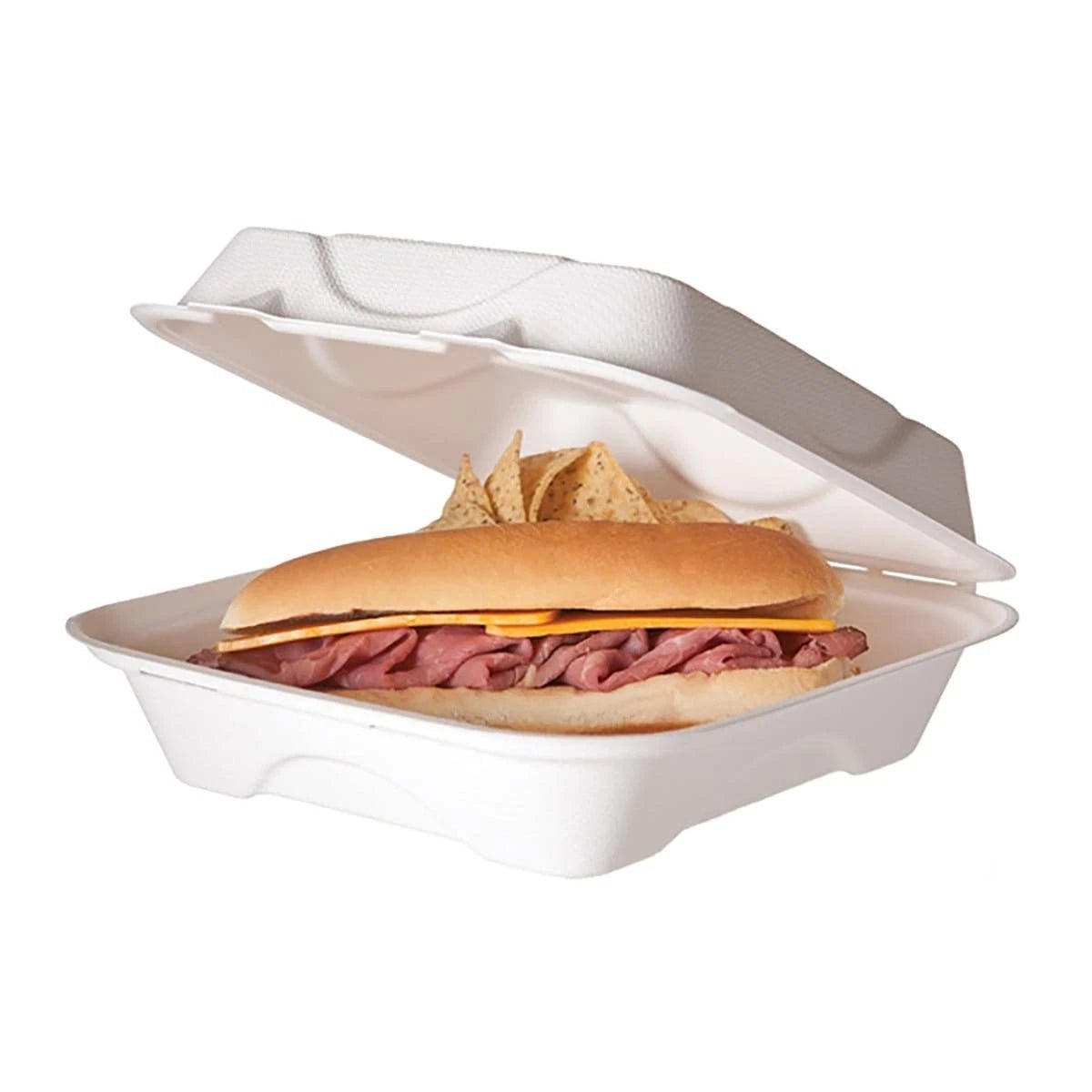 Eco-Products Renewable & Compostable Sugarcane Clamshells - 8 x 8 x 3in, Medium-Weight  (QTY:200)