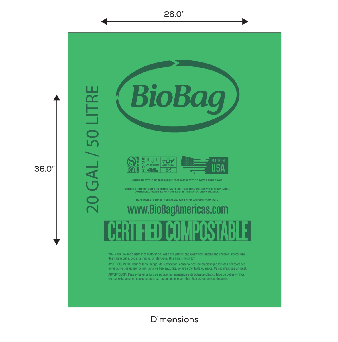 BioBag 20 Gallon Compostable Liners (QTY:140)