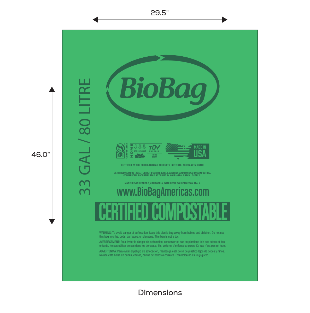 BioBag 33 Gallon Compostable Liners (QTY:120)