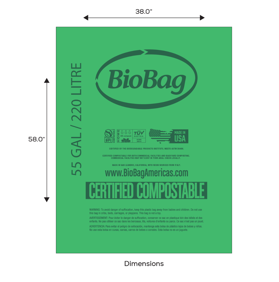 BioBag 55 Gallon Compostable Liners (QTY:80)