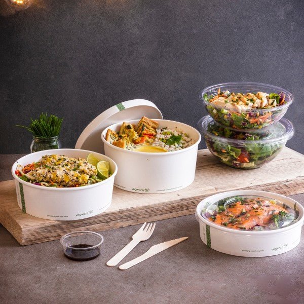 Vegware 185-Series PLA-Lined Paper Lid with Vents for Food Containers (QTY 300), SKU VLID185PG