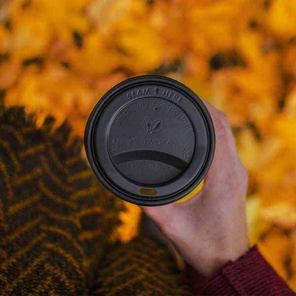Vegware 89-Series Black CPLA Hot Cup Lid (QTY:1000)