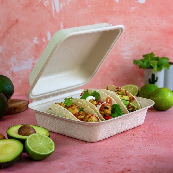 Vegware Nourish 7in taco clamshell, natural molded fiber (QTY:300)
