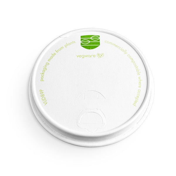Vegware 89-Series PLA Lined Paper Hot Cup Lid with Sip Tab Vented Compostable (QTY 1000), SKU VLID89P