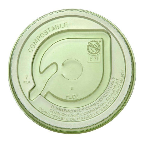 Vegware Veridian 96 series PLA flat lid, straw slot green (QTY:1000)