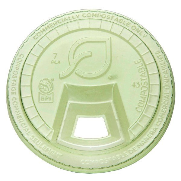 Vegware Veridian 96 series PLA flat sipping lid with cap green (QTY:1000)