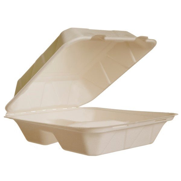 Vegware Nourish 8in-3 Compartment Clamshell, Natural Molded Fiber (QTY:200)