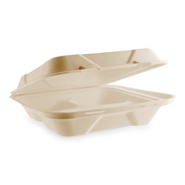 Vegware Nourish 9in-3 Compartment Clamshell, Natural Molded Fiber (QTY:200)