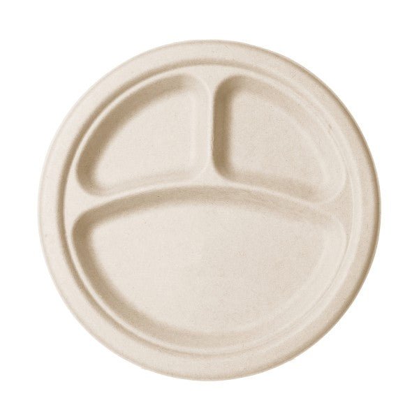 Vegware Nourish 10" 3-Compartment Plate, Natural Molded Fiber (QTY:500)