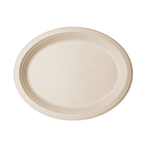 Vegware Nourish 7in x 10in Oval Platter, Natural Molded Fiber (QTY:500)