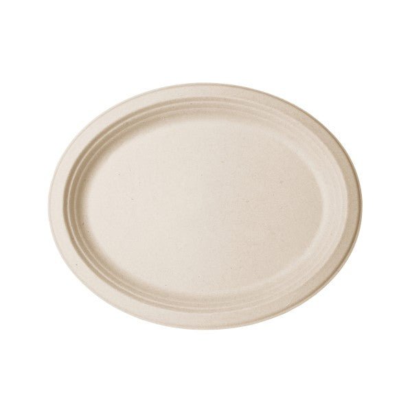 Vegware Nourish 9in x 12in Oval Platter, Natural Molded Fiber (QTY:500)