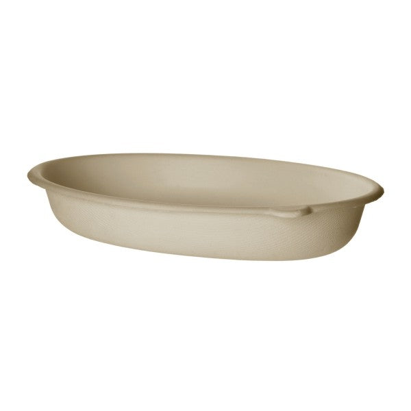 Vegware Nourish Gourmet 32 oz Oval Molded Fiber Bowl, Natural Compostable Bowl (QTY 300), SKU VW-SCV32NFA
