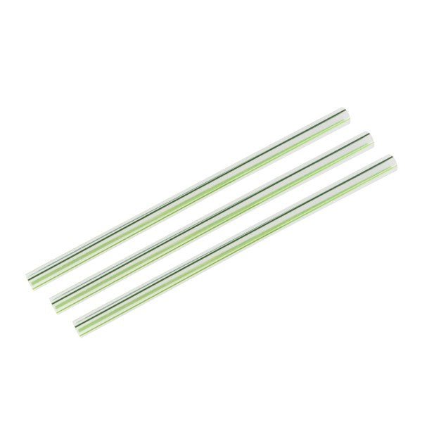 Vegware 8.25" Unwrapped Straw, 7mm, Translucent with Green Stripe, PLA (QTY:5000)