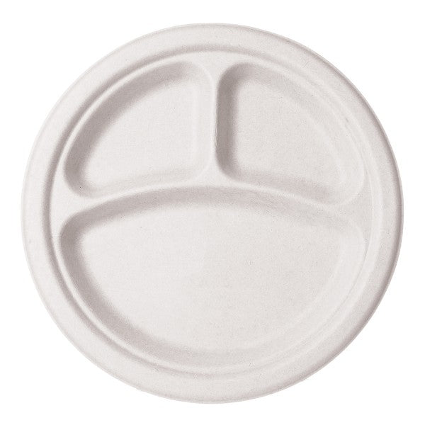 Vegware 10in 3-comp plate, white molded fiber (QTY:500)