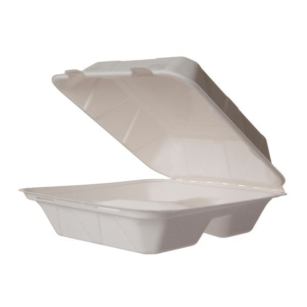 Vegware 8in 3-comp clamshell, white molded fiber (QTY:200)