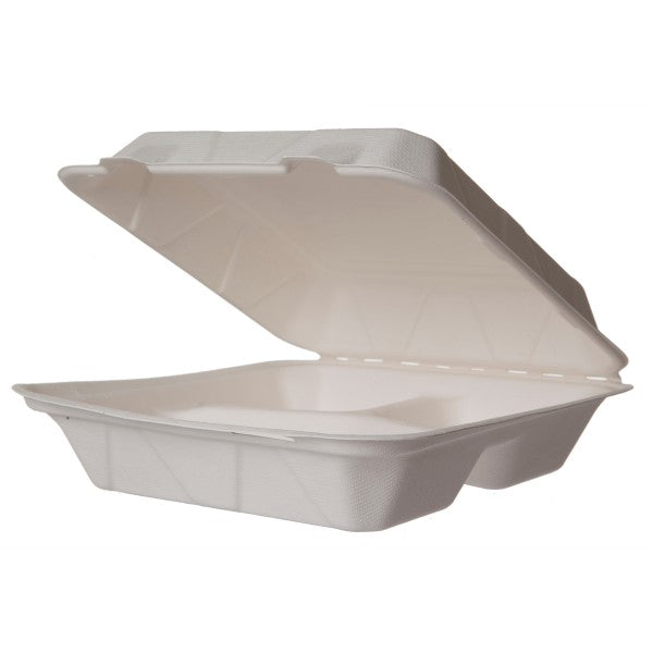 Vegware 9in 3-comp clamshell, white molded fiber (QTY:200)