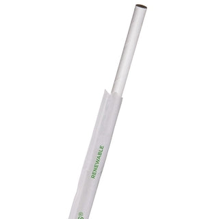 9.5" Giant Paper Straw, White - Wrapped - 8mm diameter (QTY:2400)