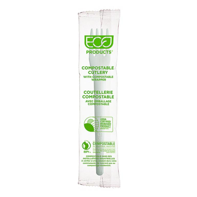 Plantware Compostable Individually Wrapped Fork - 6" - White (QTY:1000)