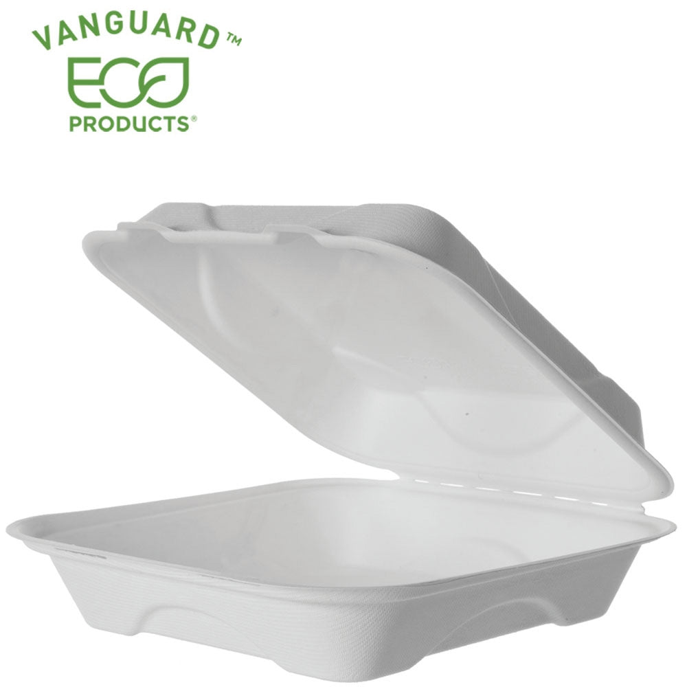 Vanguard Compostable Sugarcane Clamshells EP-HC91NFA - 9in x 9in x 3in (qty:200)