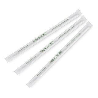 8.25" compostable jumbo green stripe straw (wrapped) (QTY:3000)