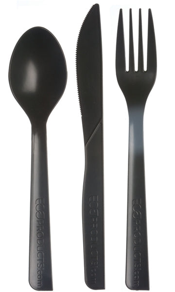 100% Recycled Content Cutlery Kit - Black w/Napkin (K,F,S,N) (QTY:250)